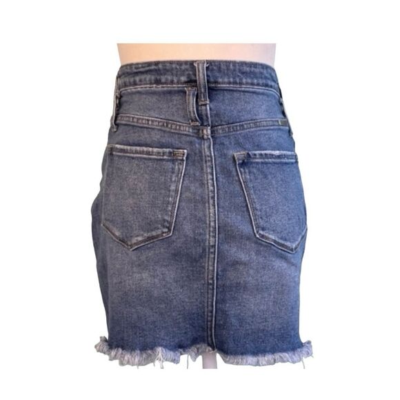 KanCan Signature High Rise Jean Skirt Blue Denim Distressed Mini Raw Hem 23 - Picture 3 of 6